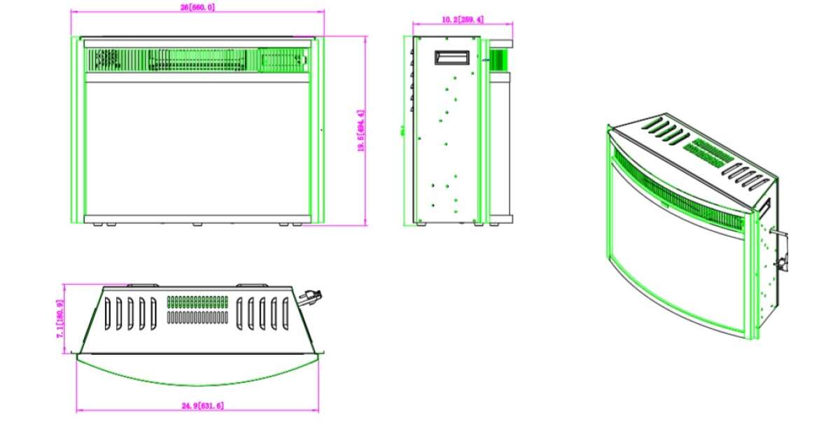 Semineu electric incorporabil Ararat, 495x660x310 mm, 1950W - imagine 3